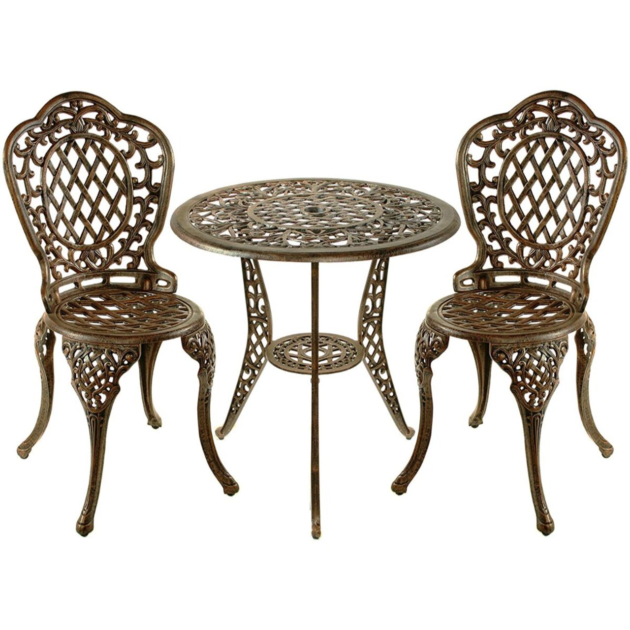 Outdoor Living and Style 3pc Bronze Mississippi Cast Glass Top table Bistro Set 26"